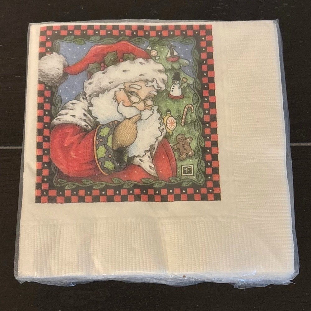 Vintage Hallmark Mary Engelbreit Christmas Santa Napkins 16ct 3-Ply Sealed 5x5